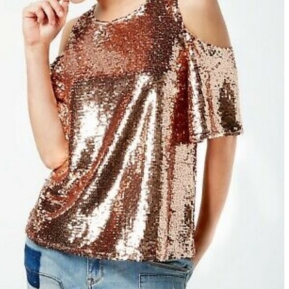 INC International Concepts Rose Gold Sequin Blouse Petite